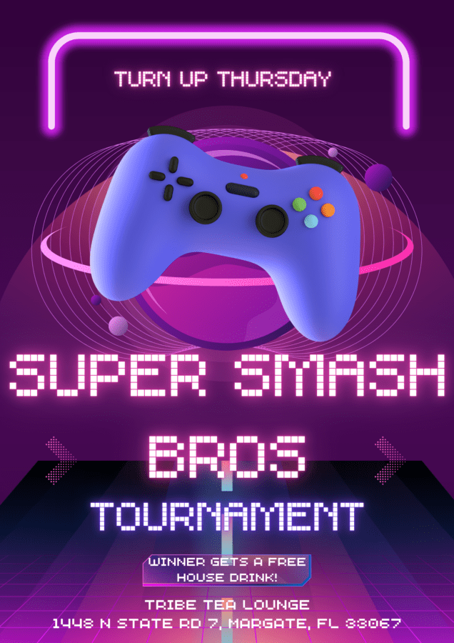 Purple and Pink Neon Modern Playful Game Online Tournament Poster
